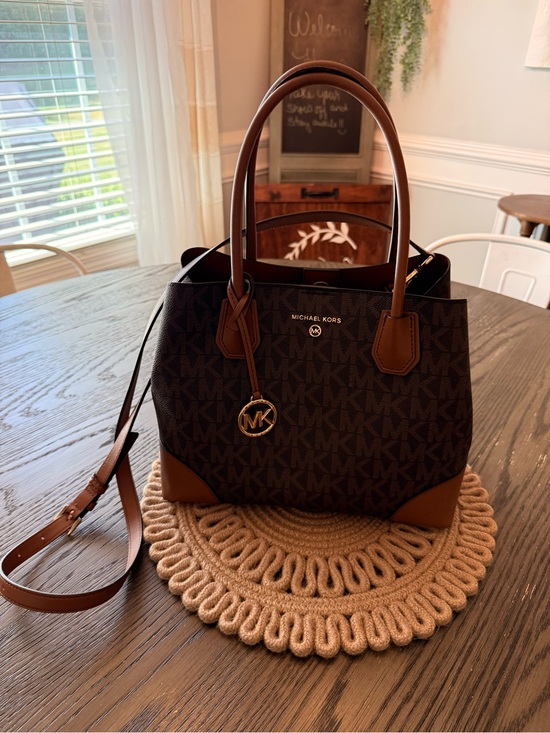 Michael Kors Handbags - Michael Kors Mercer Gallery Medium Center Zip MK Logo Tote Bag Brown